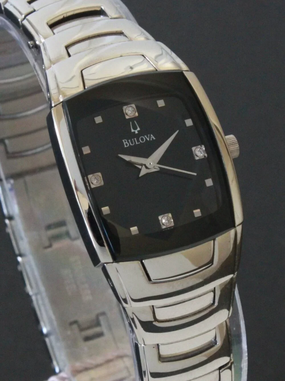 Bulova Ladies Classic Tonneau Style Quartz Watch Diamond Indices Black Dial 21mm - Picture 5 of 14